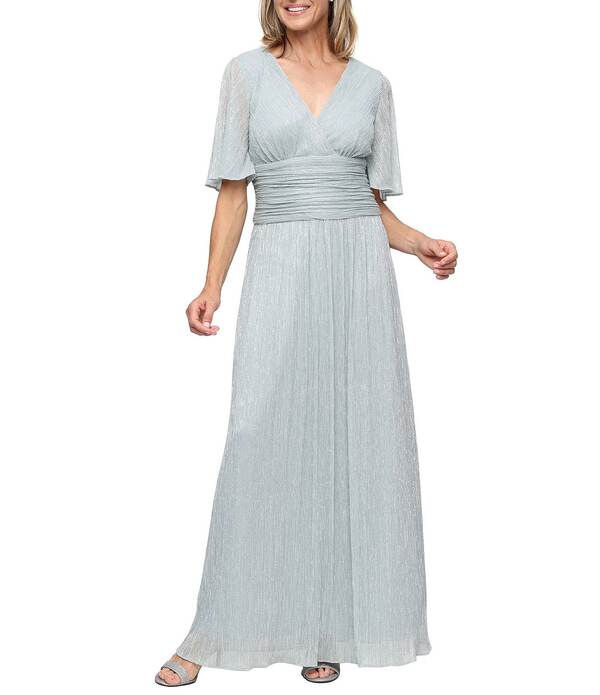 イグナイト レディース トップス 衣装 Vのど首 A 生産ライン ギャザー Igniteveningshort Flutter Sleeve Surplice V-Neck Ruched Waist A-Line Gown aloe