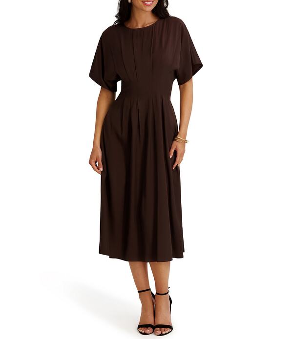 ケンジー レディース トップス 衣装 A 生産ライン MIDI シャーリング Kensie Short Sleeve Smocked Waist A-Line Midi Dress Chocolate 黒茶