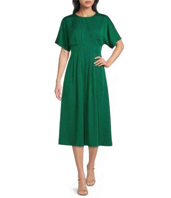 ケンジー レディース トップス 衣装 A 生産ライン MIDI シャーリング Kensie Short Sleeve Smocked Waist A-Line Midi Dress Green 緑であること