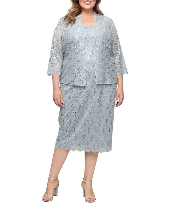 イグナイト レディース トップス 衣装 足し加える大きさ スパンコール スピード競技 上衣 Ignitevenings Plusize Scalloped Sequin Lace Square Neck 3/4 Sleeve 2-Piece Jacket Dressage サルヴィア