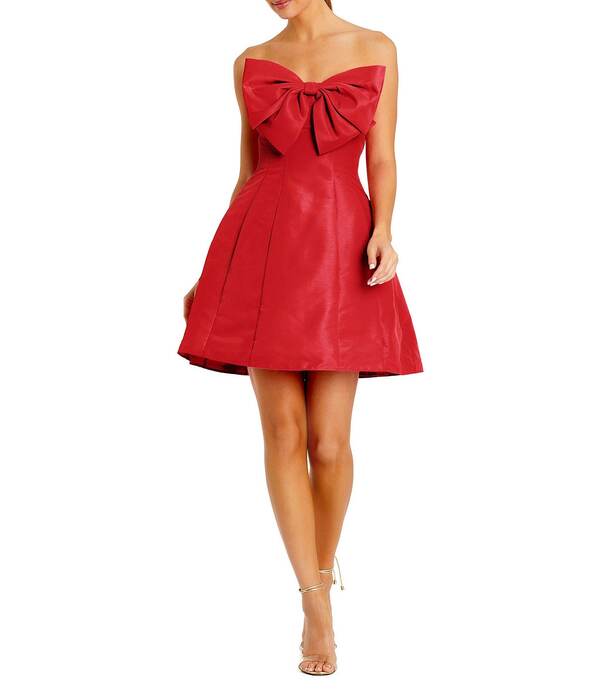 マックダガル レディース トップス 衣裳 ミニ ストラップレス Mac Duggal Strapless Oversized Bow Fit and Flare Mini Dress Red 赤いこと