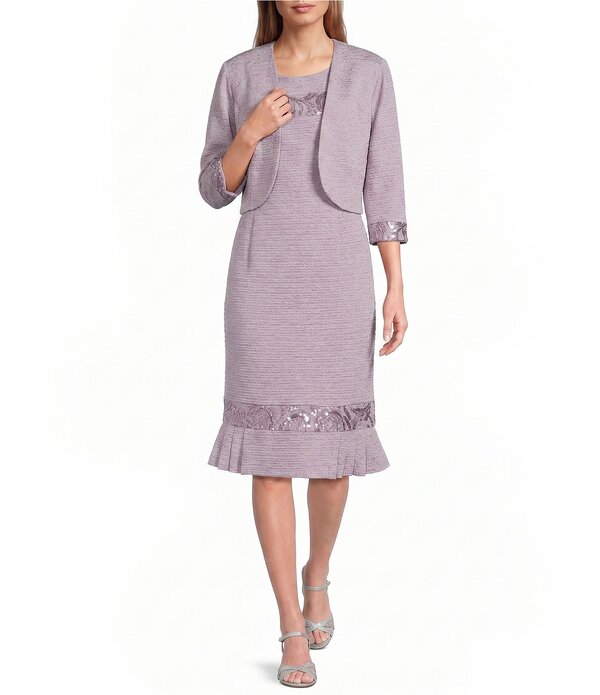 ルボ レディース トップス 衣裳 刺しゅう 上衣 Le Bos 3/4 Sleeve Round Neck Embroidered Flounce Hem 2-Piece Jacket Dress Lavender/Haze ラベンダー