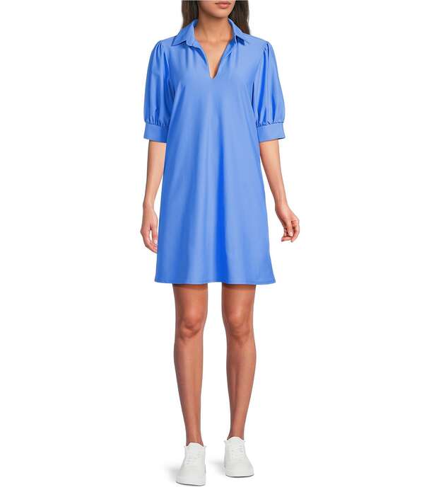 ジュードコーナリー レディース トップス 衣裳 編み物 Jude Connally Emerson Jude Cloth Knit Point Collar Puffed Sleeve Shift Dress Peri
