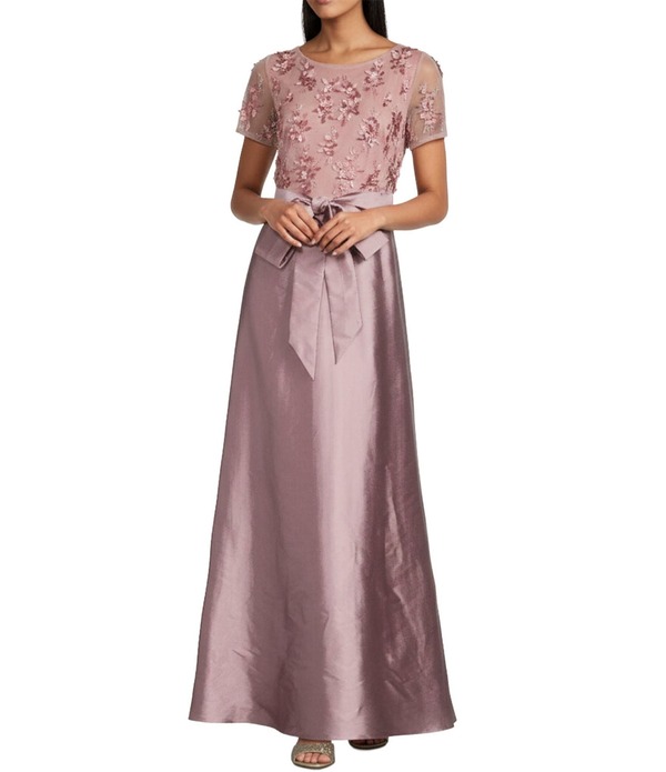 ピサッロナイツ レディース トップス 衣裳手押し車 Pisarro Nights Beaded Boat Neck Short Sleeve Taffeta Skirt Ball Gown Quartz