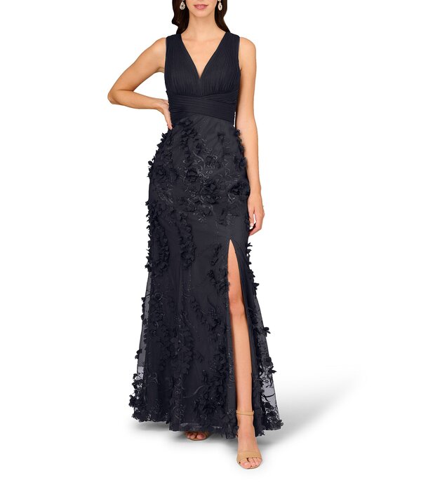 アイダンマットックス レディース トップス 衣装 Vのど首 向こう正面細長い切口 ノースリーブ Aidan Mattox V-Neck Sleeveless Front Slit Gown Twilight Blue 青色