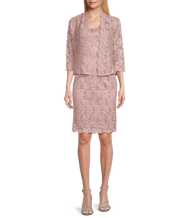 イグナイト レディース トップス 衣装 プチ スパンコール スピード競技 上衣 Ignitevenings Petite Size 3/4 Sleeve Square Neck Sequin Lace 2-Piece Jacket Dress Blush 毛はらい