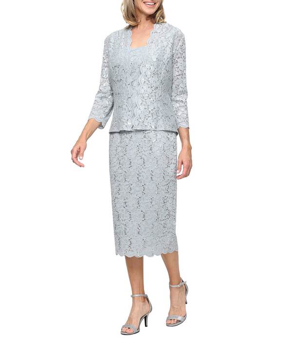 イグナイト レディース トップス 衣装 プチ スパンコール スピード競技 上衣 Ignitevenings Petite Size 3/4 Sleeve Square Neck Sequin Lace 2-Piece Jacket Dressage サルヴィア