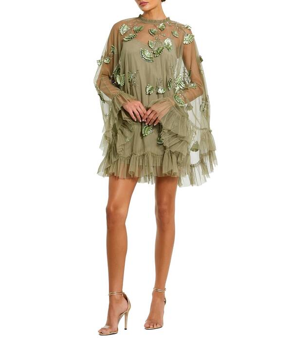 マックダガル レディース トップス 衣装 モックネック A 生産ライン ミニ メッシュ Mac Duggal Mock Neck Long Flared Sleeve Mesh A-Line Mini Dressage サルヴィア