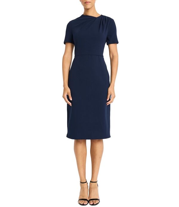 マギー英国の首都 レディース トップス 衣装 クルーネックレープ Maggy London Stretch Crepe Twist Crew Neck Short Sleeve Sheath Dress Navy 米国海軍