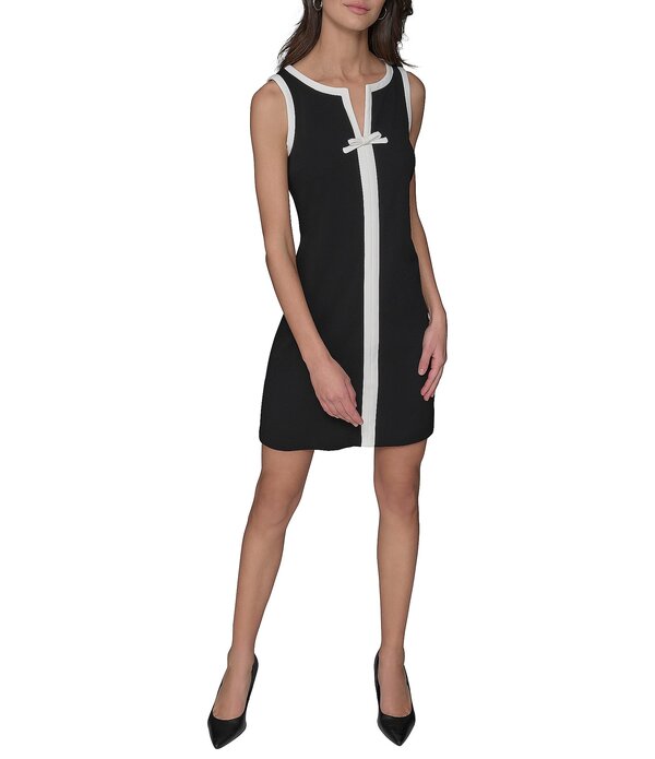 長い巻き毛 ラガーフェルド レディース トップス 衣装 Vネックレープ アクアラング ノースリーブ 対比 KARLAGERFELD PARIStretch Scuba Crepe Contrastrim V-Neck Sleevelessheath Dress Black/Soft White 白いこと