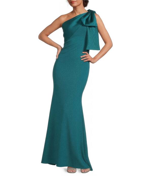 ベッツィアンドアダム レディース トップス 衣裳 縮緬 繻子 アクアラング ノースリーブ Betsy \u0026 Adam Satin Bow One Shoulder Scuba Crepe Sleeveless Mermaid Gown Teal ティール