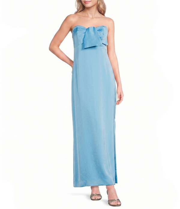 リリーピュリッツァー レディース トップス 衣裳 側面細長い切口 繻子 ストラップレス マキシ Lilly Pulitzer Carlynn Satin Bow Straplesside Slit Maxi Dress Capri Blue 青碧