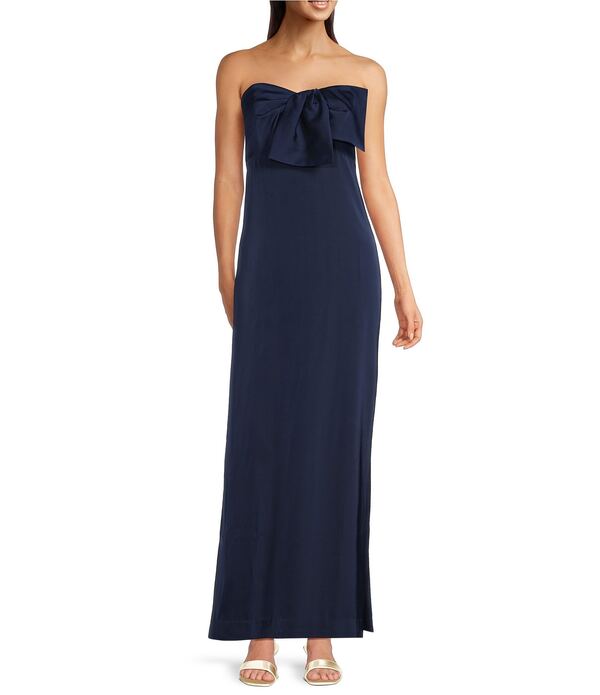 リリーピュリッツァー レディース トップス 衣裳 側面細長い切口 繻子 ストラップレス マキシ Lilly Pulitzer Carlynn Satin Bow Straplesside Slit Maxi Dress True Navy 米国海軍