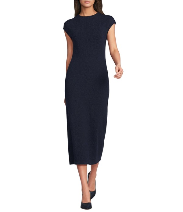 ヴィンスカムート レディース トップス 衣裳 モックネック 肋筋 MIDI 旗がしら 編み物 Vince Camuto Mock Neck Cap Sleeve Ribbed Knit Midi Sheath Dress Classic Navy 米国海軍
