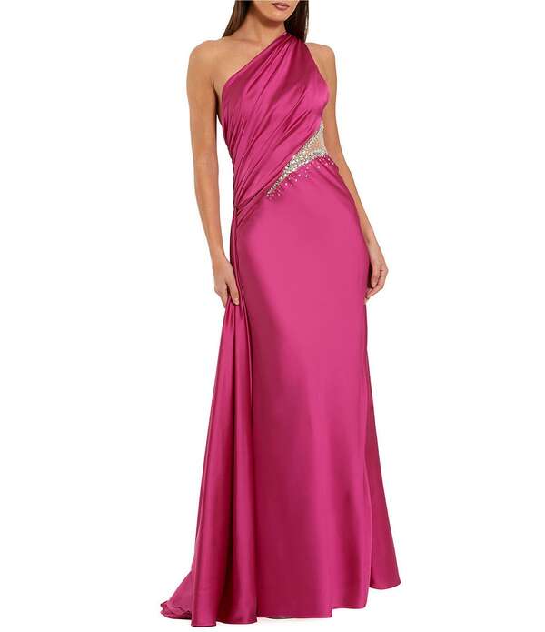 マックダガル レディース トップス 衣装 ドレープ ギャザー メッシュ 繻子 ノースリーブ Mac Duggal Embellished Mesh Inset Satin Ruched One Shoulder Sleeveless Draped Gown Magenta マゼンタ