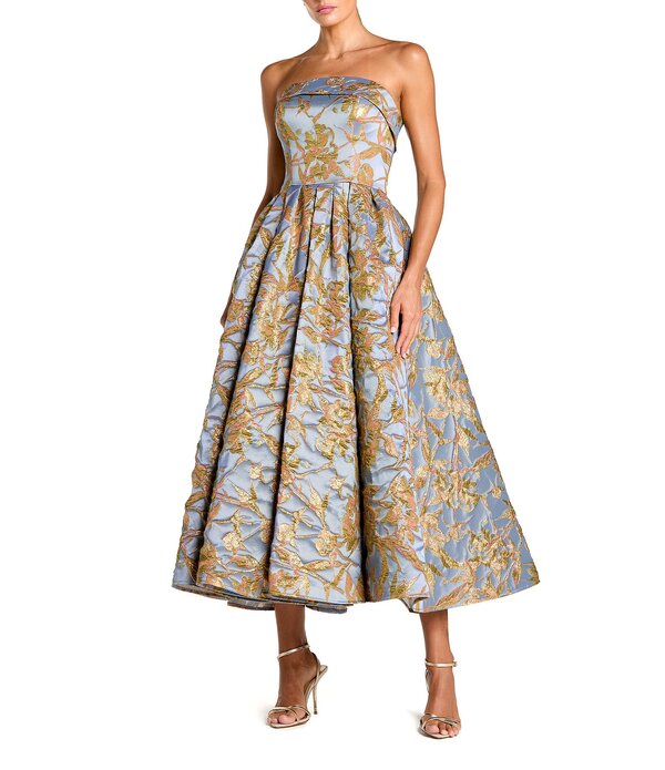 マックダガル レディース トップス 衣装 A 生産ライン 御花柄 MIDI ストラップレスカート ノースリーブ 御花 Mac Duggal Floral Brocade Straplessleeveless Gathered Skirt Side Pocket Midi A-Line Dress Periwinkle Multi マルチ色合い