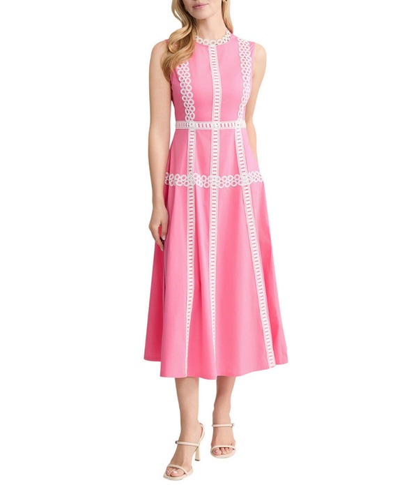 ミソック レディース トップス 衣装 ノースリーブ 対比 スピード競技 マキシ MISOOK Woven Eyelet Lace Contrastrim Round Neck Sleeveless Fit And Flare Maxi Dress Pink Parfait/White 白いこと