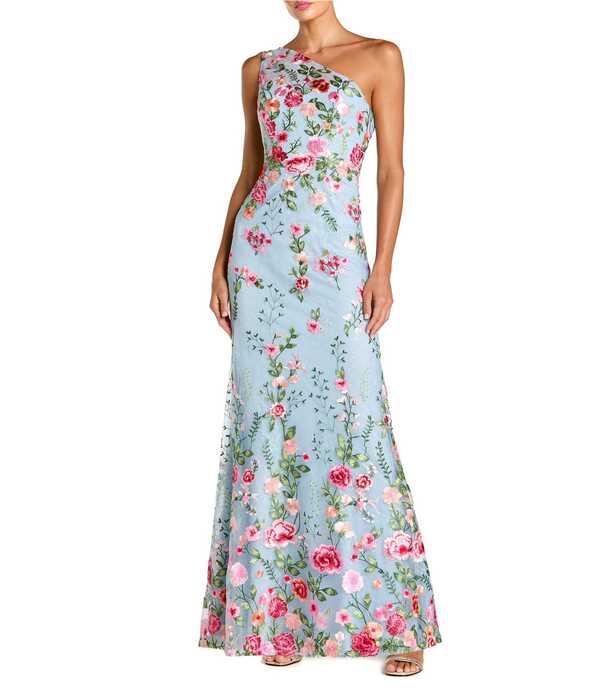 マックダガル レディース トップス 衣装 御花柄 ノースリーブ 刺しゅう スピード競技 御花 Mac Duggal Floralacembroidered One Shoulder Sleeveless Gown Powder Blue 青色