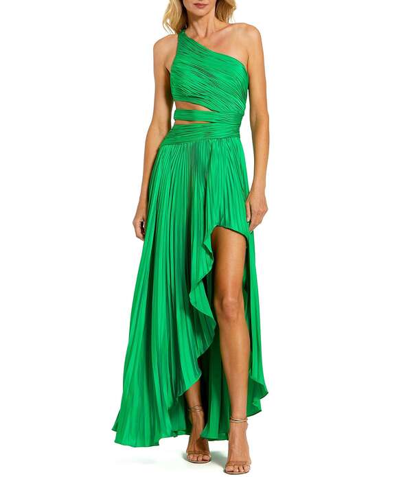 マックダガル レディース トップス 衣装 カットアウト 向こう正面細長い切口 筋目 ノースリーブ Mac Duggal Pleated Charmeuse One Shoulder Sleevelesside Cut-Out Front Slit Gown Springreen 緑であること