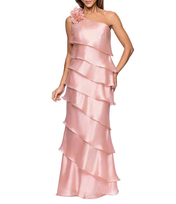 逃げ失せる レディース トップス 衣裳 ティアード トール ノースリーブ Xscape Metallic Organza One Shoulder Sleeveless Rosette Tiered Gown Rose メタリック