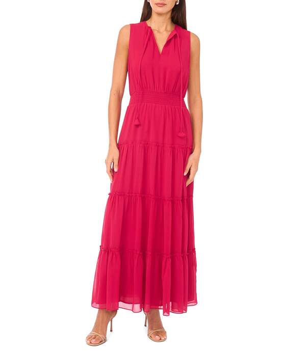 一省 レディース トップス 衣裳 ノースリーブ マキシ 1. STATE V-Neckline Sleeveless Gauze Maxi Dress Magenta マゼンタ