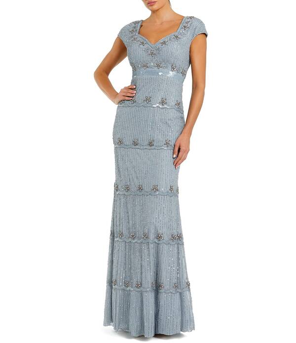 マックダガル レディース トップス ワンピースパンコール 旗がしら Mac Duggal Sweetheart Neck Cap Sleeve Teired Sequin Column Gown Powder Blue 青碧