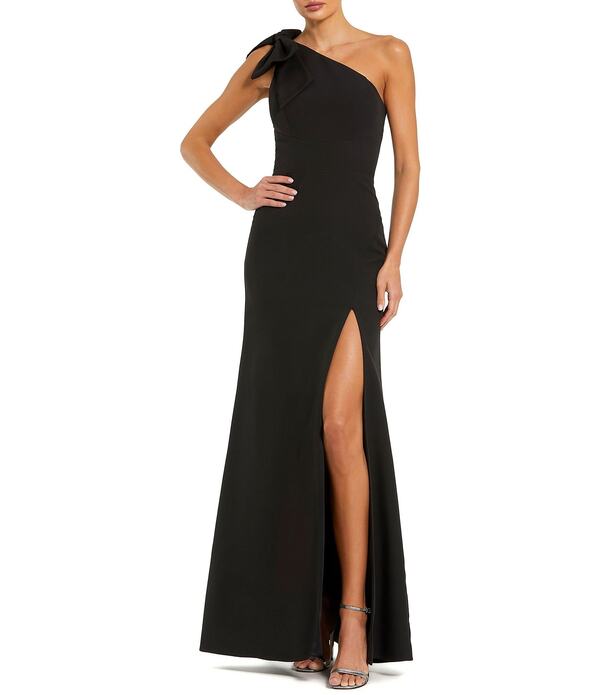 マックダガル レディース トップス 衣裳 側面細長い切口 縮緬 ノースリーブ Mac Duggal Crepe One Shoulder Sleeveless Bow Shoulder Side Slit Gown Black 黒いこと