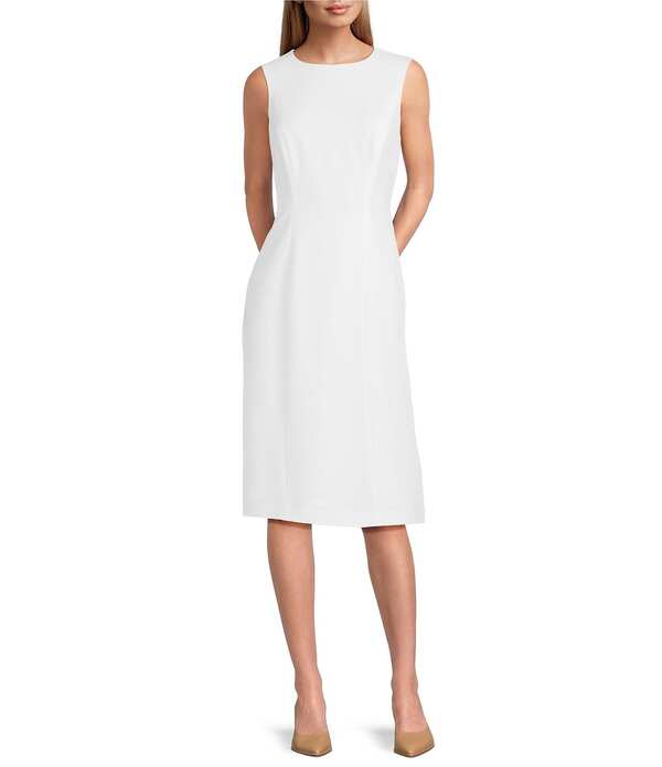 プレストンアンドヨーク レディース トップス 衣装 クルーネックレープ ノースリーブ Preston \u0026 York Angie Crepe Crew Neck Sleeveless Back Split Hem Column Sheath Coordinating Dress White 白いこと
