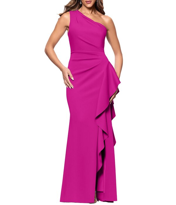 逃げ失せる レディース トップス 衣裳 縮緬 フラウンス アクアラング Xscape One Shoulder Side Ruffle Scuba Crepe Gown Orchid
