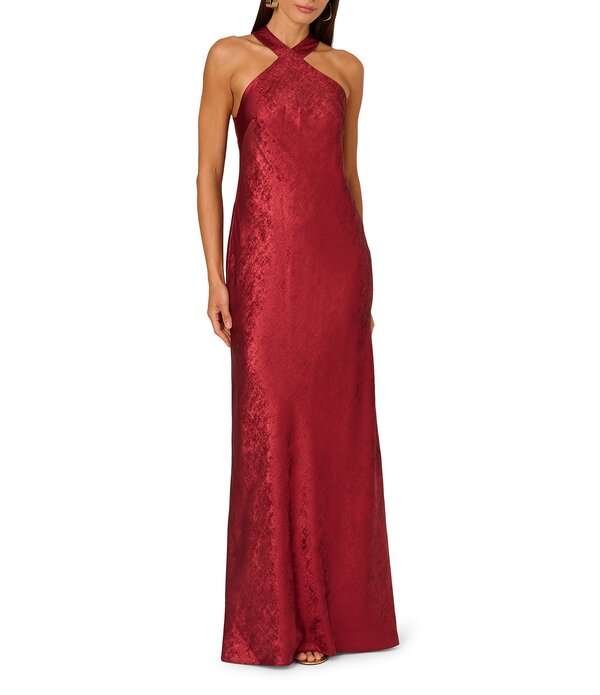 アドリアナ パペル レディース トップス 衣裳 ノースリーブ ホルター Adrianna Papell Foiled Woven Halter Neck Sleeveless Back Neck Tail Sheath Dress Wine ブドウ酒