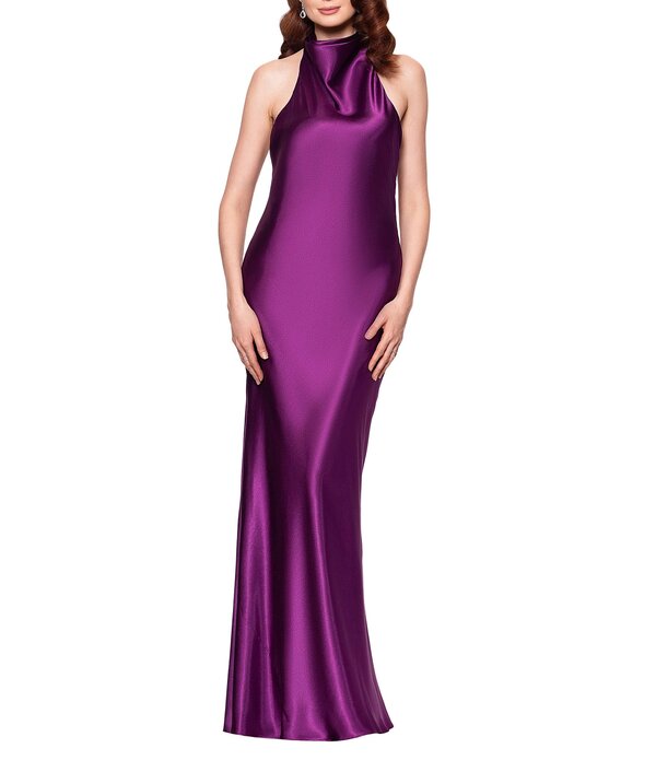 ベッツィアンドアダム レディース トップス 衣裳 ノースリーブ ホルター Betsy \u0026 Adam Charmeuse Halter Neck Sleeveless Back Bow Fit and Flare Gown Plum 酸桃