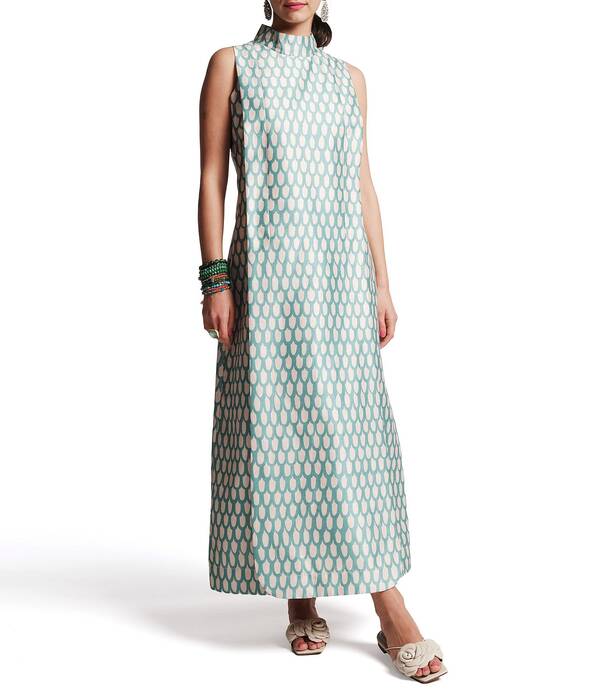 フランセスバレンタイン レディース トップス 衣装 モックネック 刷り上げる ノースリーブ マキシ FRANCES VALENTINE Carlyle Looprint Mock Neck Sleeveless Maxi Dress Air Blue/Oyster 青色