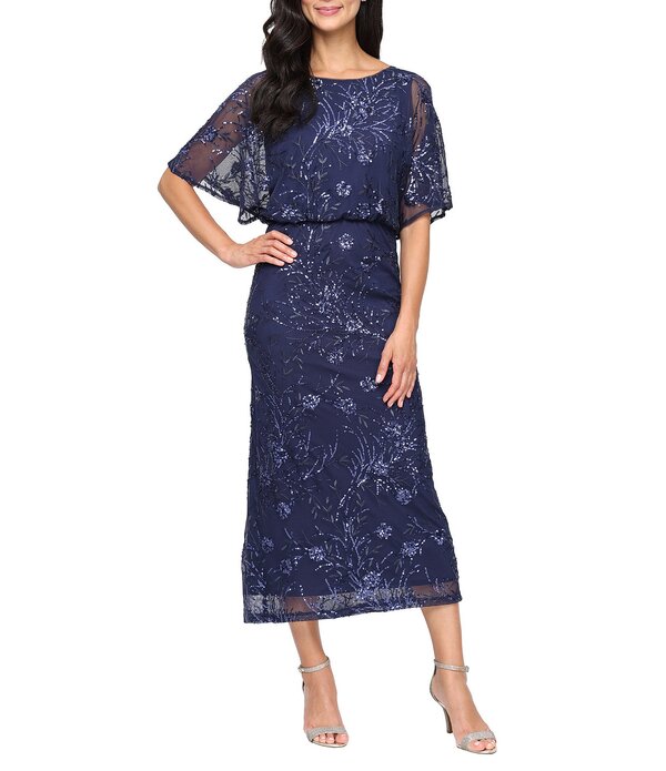 イグナイト レディース トップス 衣装 MIDI スパンコール Igniteveningshort Flutter Sleeve Sequin Blouson Midi Dress Navy 米国海軍