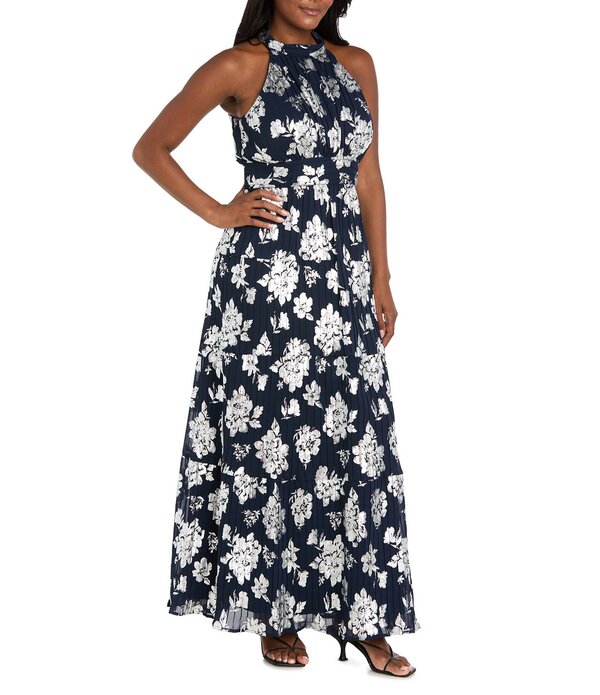 アールアンドエムリチャーズ レディース トップス 衣装 筋目 ホルター R \u0026 M Richards Halter Pleated Foil Dress Navy/Silver 米国海軍