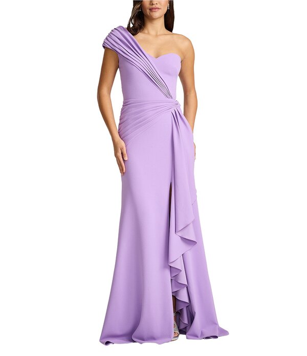 タダシショージ レディース トップス 衣裳 縮緬 ドレープ 対照 Tadashi Shoji One Shoulder Contrast Drape Front Crepe Sheath Gown Purple Haze パープル