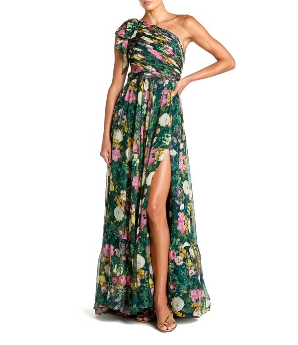 マックダガル レディース トップス 衣装 カットアウト Mac Duggal One Shoulder Side Cut Out Gown With Slit Deep Green Multi 緑であること