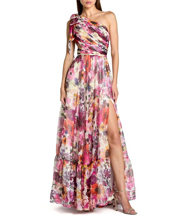 マックダガル レディース トップス 衣装 カットアウト Mac Duggal One Shoulder Side Cut Out Gown With Slit White Multi 白いこと