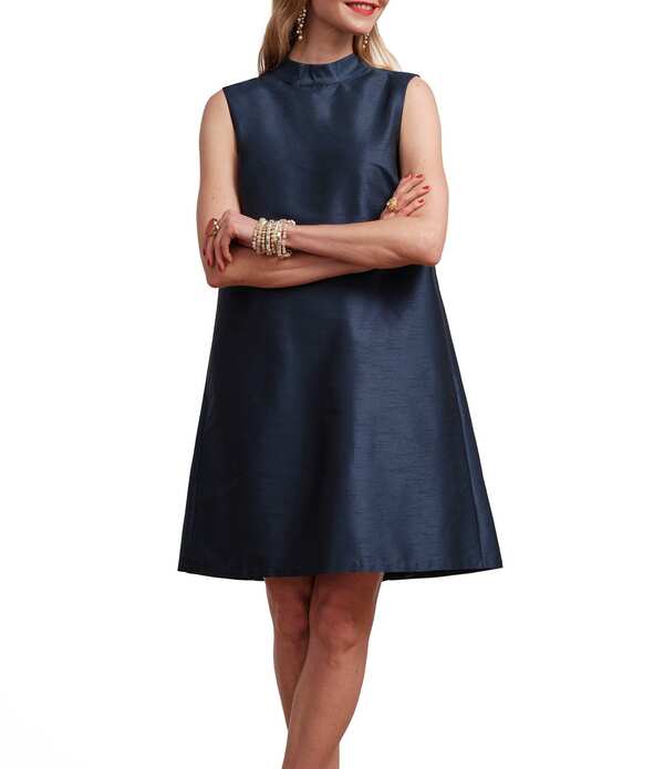 フランセスバレンタイン レディース トップス 衣裳 モックネック ノースリーブ FRANCES VALENTINE Diplomat Dupioni Mock Neck Sleeveless Dress Navy 米国海軍