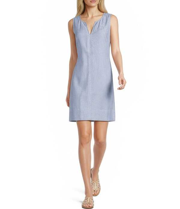 トッミーバハマ レディース トップス 衣装 リネン Tommy Bahama Palm-A-Dora Linen Blend Twill Split Neck Sheath Dress French Blue 青色