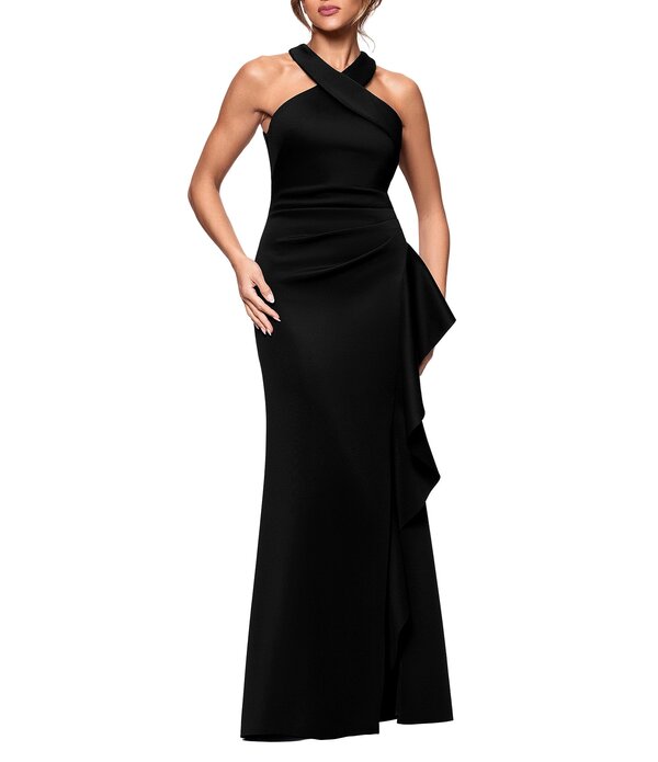 逃げ失せる レディース トップス 衣裳 プチ フラウンス アクアラング ホルター Xscapetite Size Halter Neck Ruffle Tech Scuba Gown Black 黒いこと