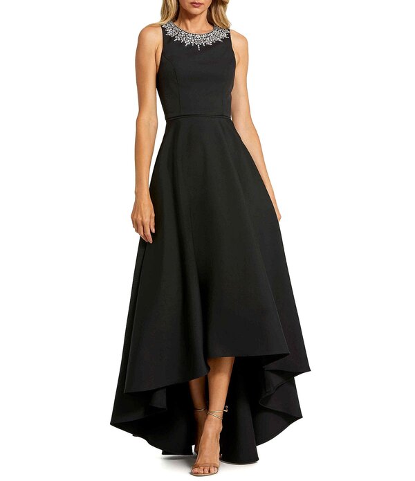 マックダガル レディース トップス 衣装 縮緬 ハイネック ノースリーブ Mac Duggal Crepe Beaded High Neck Sleeveless High-Low Ball Gown Black 黒いこと