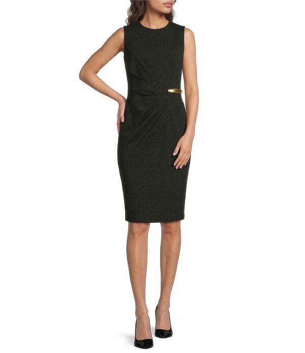 ダナキャラン レディース トップス 衣装 縮緬 アクアラング Donna Karan Gold Hardware Scuba Crepe Sheath Dress Black 黒いこと