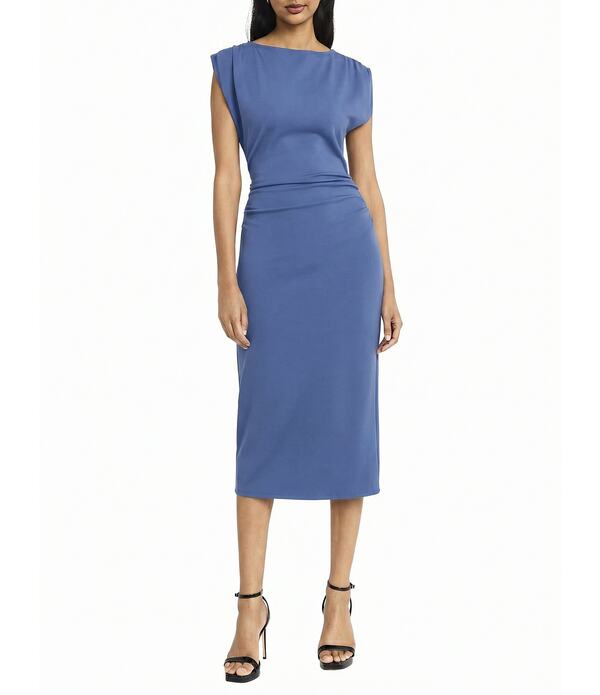 ドナモーガン レディース トップス 衣装 MIDI 旗がしら Donna Morgan Boat Neck Cap Sleeve Midi Sheath Dress Vintage Indigo インディゴ
