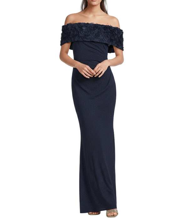 エリザジェイ レディース トップス 衣裳 お花柄 お花 Eliza J Off-the-Shoulder 3D Floral Applique Side Ruchingownavy 米国海軍