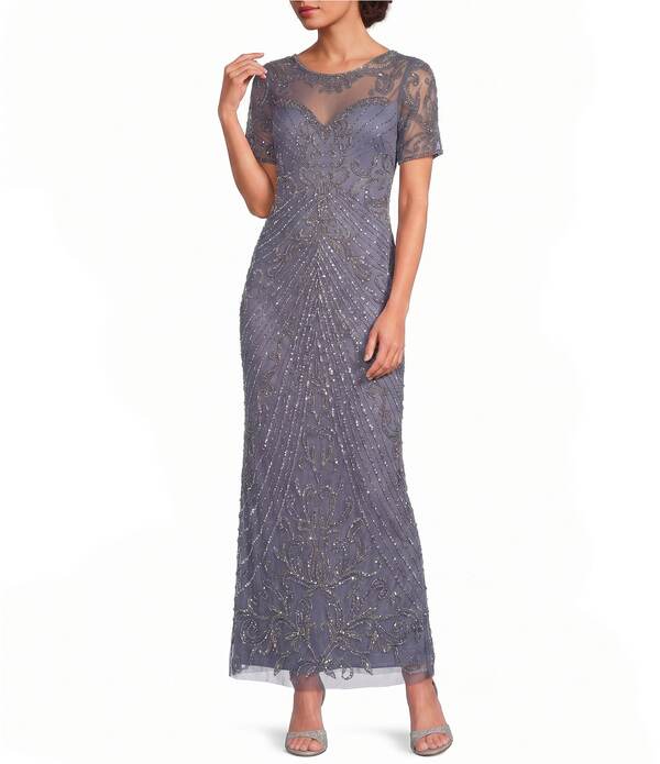ピサッロナイツ レディース トップス 衣裳 メッシュ Pisarro Nights Meshort Sleeve Beaded Sheath Longown Violet 相撲取り草