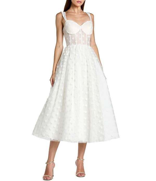 マックダガル レディース トップス 衣装 点点柄 A 生産ライン 点点 MIDI Mac Duggal Polka Dot Net Bustier Sweetheart Neckline A-Line Midi Dress Ivory 象牙色