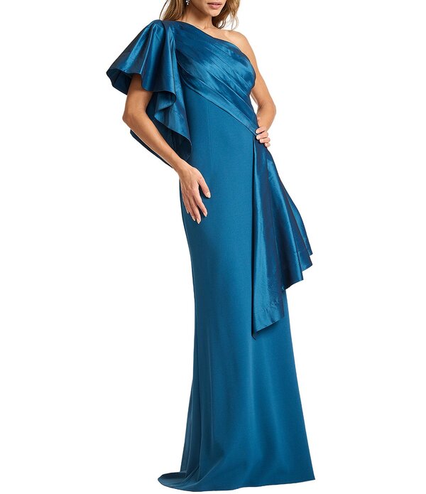 タダシショージ レディース トップス 衣装 縮緬 ドレープ Tadashi Shoji One Shoulder Draped Taffeta Crepe Gown Cerulean
