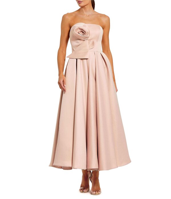マックダガル レディース トップス 衣装 A 生産ライン MIDI 繻子 ストラップレス Mac Duggal 3D Flower Straplessatin A-Line Midi Dress Rose Pink サクラ色
