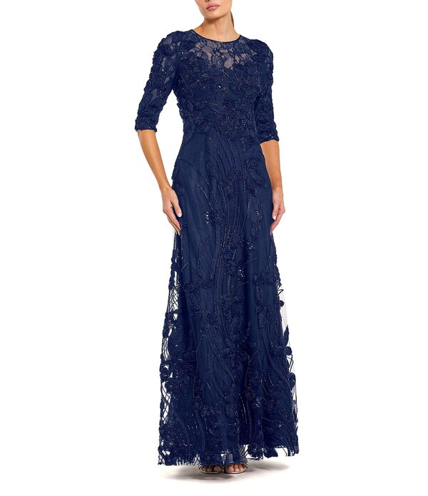 マックダガル レディース トップス 衣装 A 生産ライン 刺しゅう Mac Duggal Illusioneck Embroidered A Line Gownavy 米国海軍