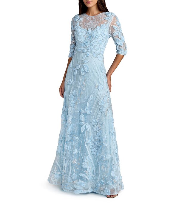 マックダガル レディース トップス 衣装 A 生産ライン 刺しゅう Mac Duggal Illusioneck Embroidered A Line Gown Periwinkle